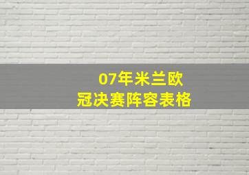 07年米兰欧冠决赛阵容表格