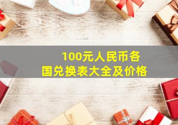 100元人民币各国兑换表大全及价格