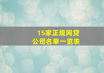 15家正规网贷公司名单一览表