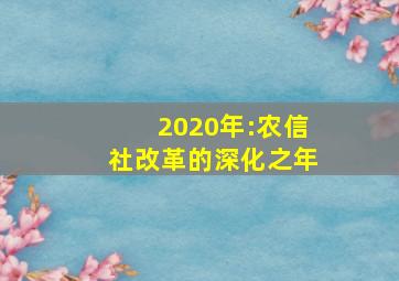 2020年:农信社改革的深化之年