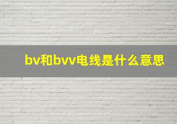 bv和bvv电线是什么意思