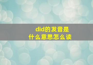 did的发音是什么意思怎么读