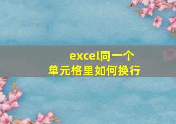 excel同一个单元格里如何换行