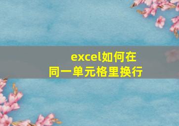 excel如何在同一单元格里换行