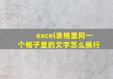 excel表格里同一个格子里的文字怎么换行