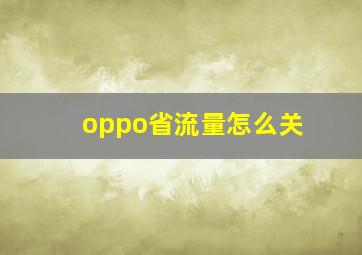 oppo省流量怎么关