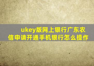 ukey版网上银行广东农信申请开通手机银行怎么操作