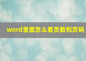 word里面怎么看页数和页码