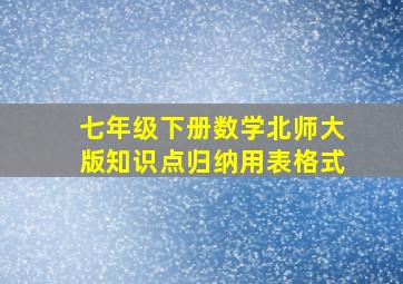 七年级下册数学北师大版知识点归纳用表格式