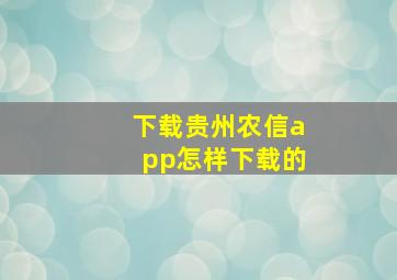 下载贵州农信app怎样下载的