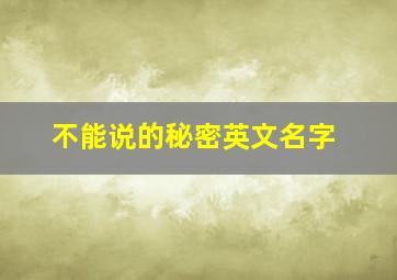 不能说的秘密英文名字