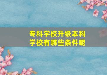 专科学校升级本科学校有哪些条件呢