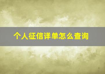 个人征信详单怎么查询