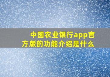 中国农业银行app官方版的功能介绍是什么