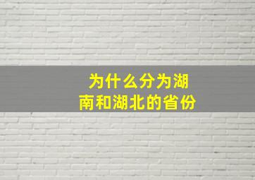 为什么分为湖南和湖北的省份