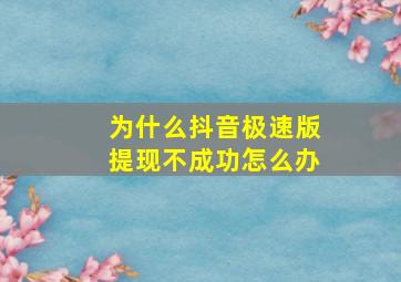 为什么抖音极速版提现不成功怎么办