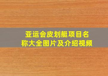 亚运会皮划艇项目名称大全图片及介绍视频