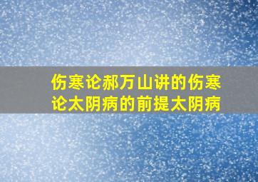 伤寒论郝万山讲的伤寒论太阴病的前提太阴病