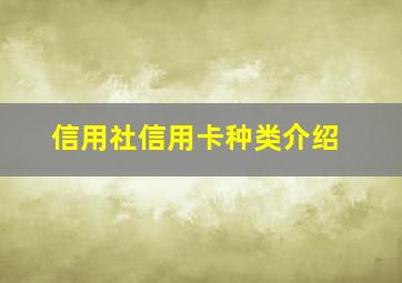 信用社信用卡种类介绍