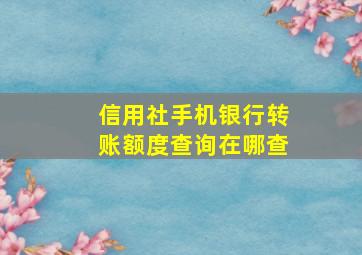 信用社手机银行转账额度查询在哪查