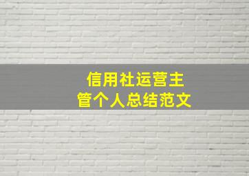 信用社运营主管个人总结范文