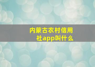 内蒙古农村信用社app叫什么