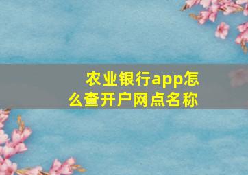 农业银行app怎么查开户网点名称