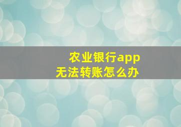 农业银行app无法转账怎么办