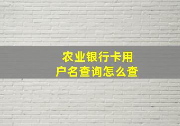 农业银行卡用户名查询怎么查