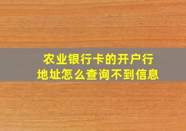 农业银行卡的开户行地址怎么查询不到信息