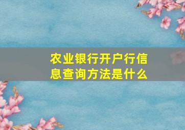 农业银行开户行信息查询方法是什么