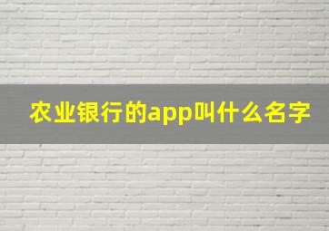 农业银行的app叫什么名字