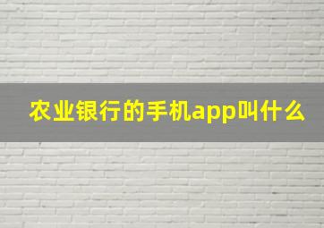 农业银行的手机app叫什么