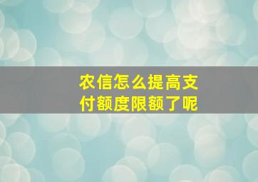 农信怎么提高支付额度限额了呢