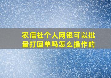 农信社个人网银可以批量打回单吗怎么操作的