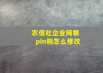 农信社企业网银pin码怎么修改