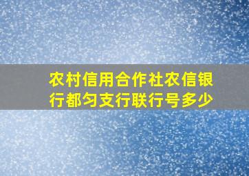 农村信用合作社农信银行都匀支行联行号多少