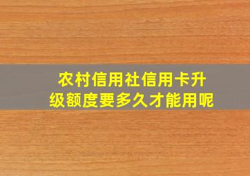 农村信用社信用卡升级额度要多久才能用呢