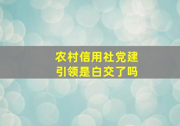 农村信用社党建引领是白交了吗