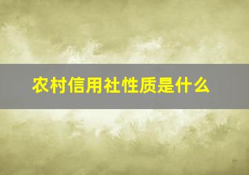 农村信用社性质是什么