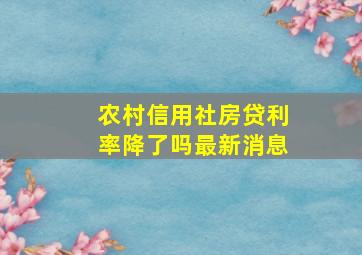 农村信用社房贷利率降了吗最新消息