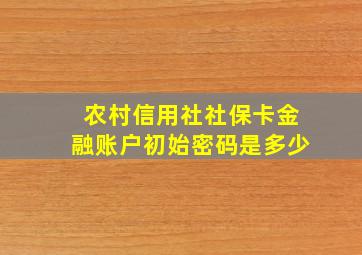 农村信用社社保卡金融账户初始密码是多少