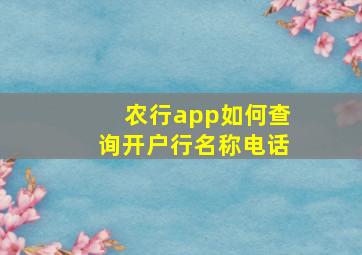 农行app如何查询开户行名称电话