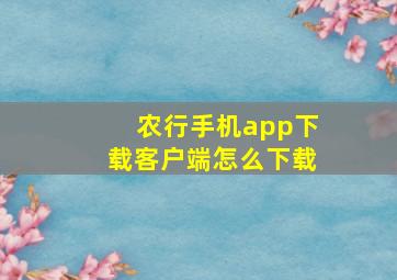 农行手机app下载客户端怎么下载