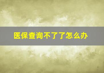 医保查询不了了怎么办