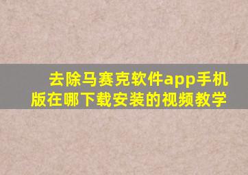 去除马赛克软件app手机版在哪下载安装的视频教学