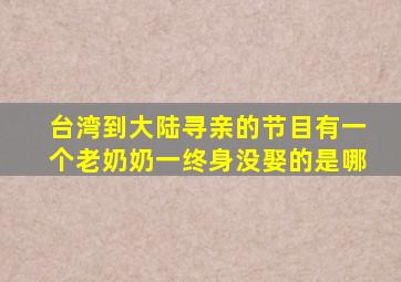 台湾到大陆寻亲的节目有一个老奶奶一终身没娶的是哪