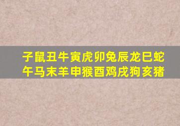 子鼠丑牛寅虎卯兔辰龙巳蛇午马末羊申猴酉鸡戌狗亥猪