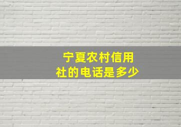 宁夏农村信用社的电话是多少