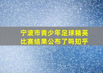 宁波市青少年足球精英比赛结果公布了吗知乎